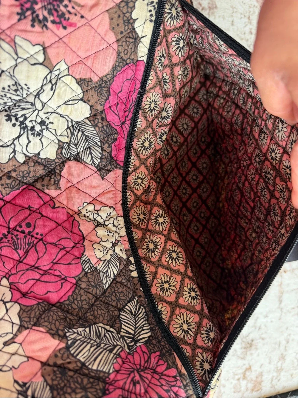Vera Bradley Pink and Brown Quilted Floral Crossbody